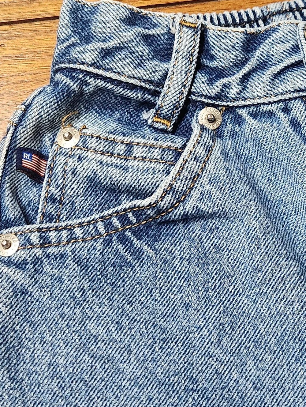 VTG 90s Polo Jeans Co Ralph Lauren Baby Jeans 6-12M Flag Patch Snap Inseam